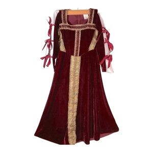 Halloween Costume Girls Medieval Red Gold Dress Velvet Renaissance Size Medium
